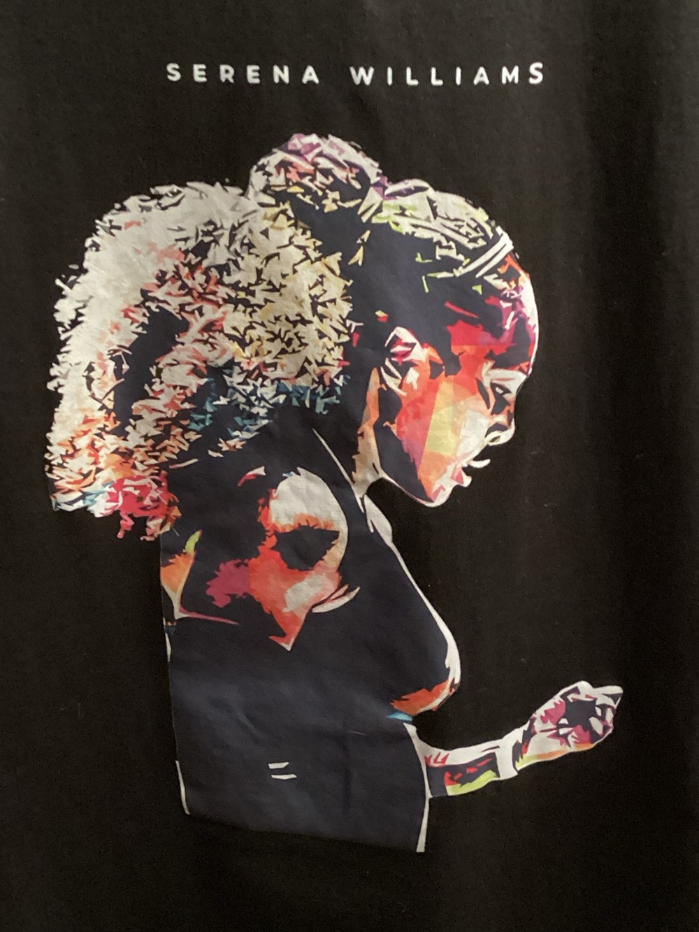 Serena Williams Black Tee with Vibrant Multicolor Portrait